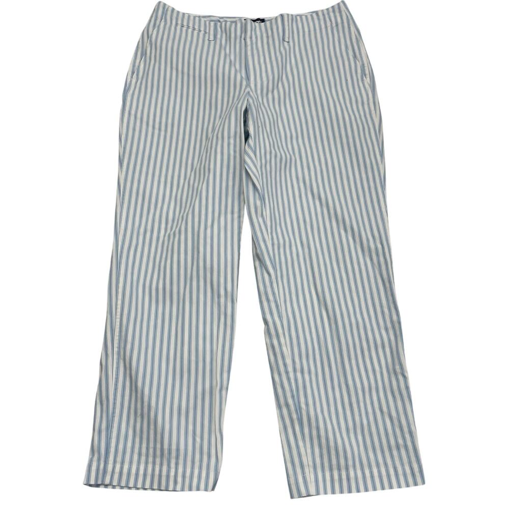 Lands End Pants Women 10P Blue White Striped Tapered Nautical Preppy Coastal